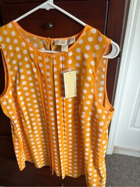 Michael Kors Orange and White Polka Dot Sleeveless Top